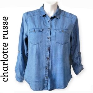 Charlotte Russe Chambray Denim Button Down Shirt